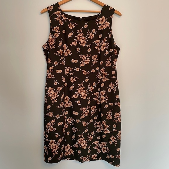Vintage Dresses & Skirts - Vintage 90s Randi May Tapered Green and Tan Floral Sleeveless Dress Sz 12